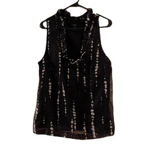 Ann Taylor Sleeveless Ruffle Collar Low Cut Semi Sheer And Lined Women's XL